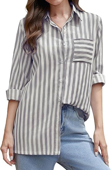 “Women’s Casual Striped Shirt – Elegant Long Sleeve Button-Up Blouse for Daily Wear”