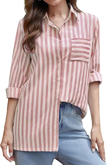 “Women’s Casual Striped Shirt – Elegant Long Sleeve Button-Up Blouse for Daily Wear”