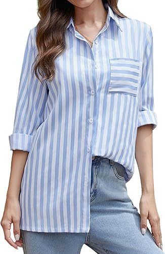 “Women’s Casual Striped Shirt – Elegant Long Sleeve Button-Up Blouse for Daily Wear”