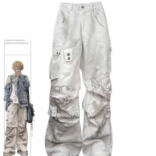 Retro Street Style Wide-Leg Workwear Jeans – Trendy & Durable Casual Wear